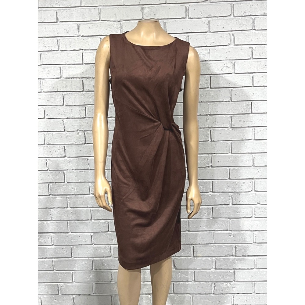 J.McLaughlin Brown Faux Suede Knot Front Sheath Dress Old Money Excellent L
